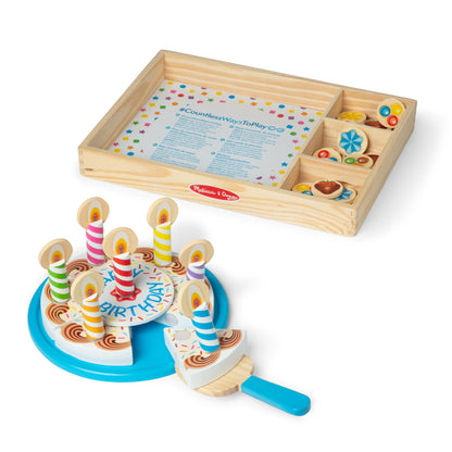 Melissa & Doug Birthday Party Cake - Wooden Play Food with Mix-n-Match Toppings and 7 Candles