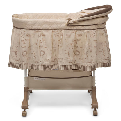 Delta Children Portable Rocking Bassinet for Newborns Bedside Sleeper Crib with Gentle Vibrations, Nightlight, Soothing Music, Adjustable Canopy, Plush Toys, Storage Basket, Baby Essentials