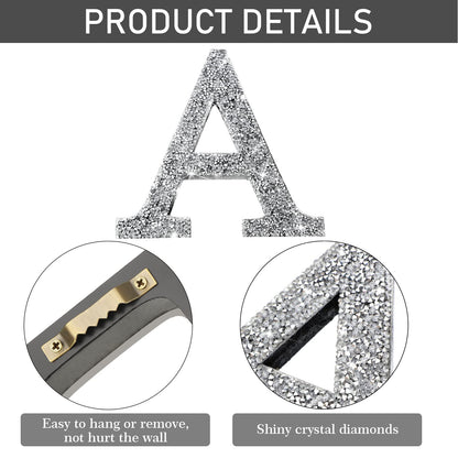 Qunclay Silver Crystal Diamond Bling Letters Crushed Diamond Decoration Wooden Glitter Letter with Screw and Hooks Rhinestone Gift for Wedding Y2k Mcbling Bedroom Wall Decor(Letter A,5.7"l X 5.7"w)
