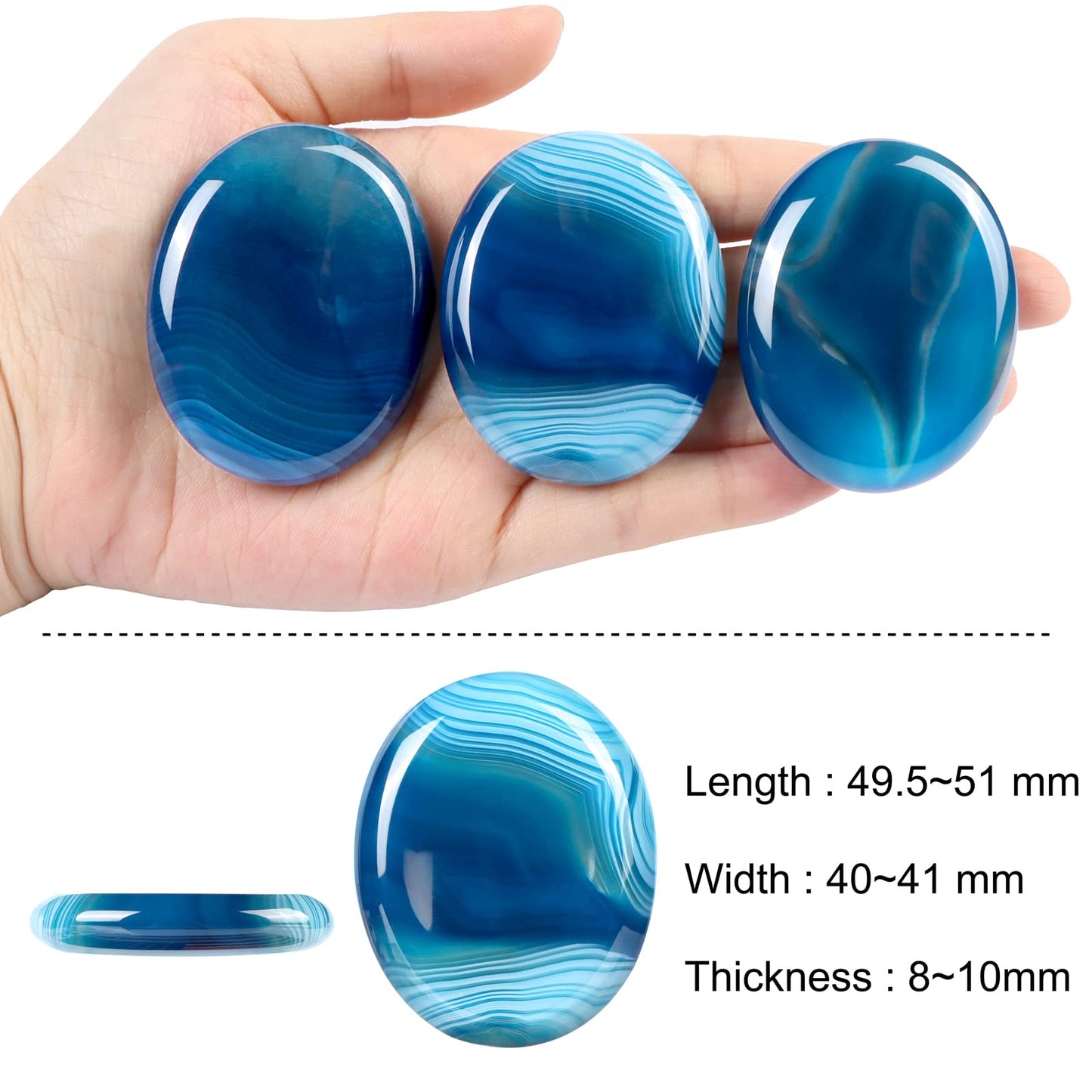 Artistone Blue Agate Crystal Thumb Worry Stones,Healing Crystal Polished Palm Pocket Chakra Gemstones for Anxiety,Stress,Reiki Gift 2.0"
