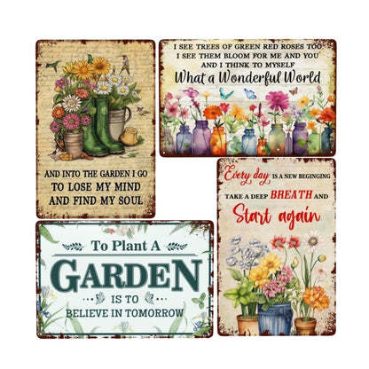 Retro Metal Signs Bundle: 'What a Wonderful World' & More - 4pc Set, 12x8 Inch, Decorative Garden Art for Yard & Porch