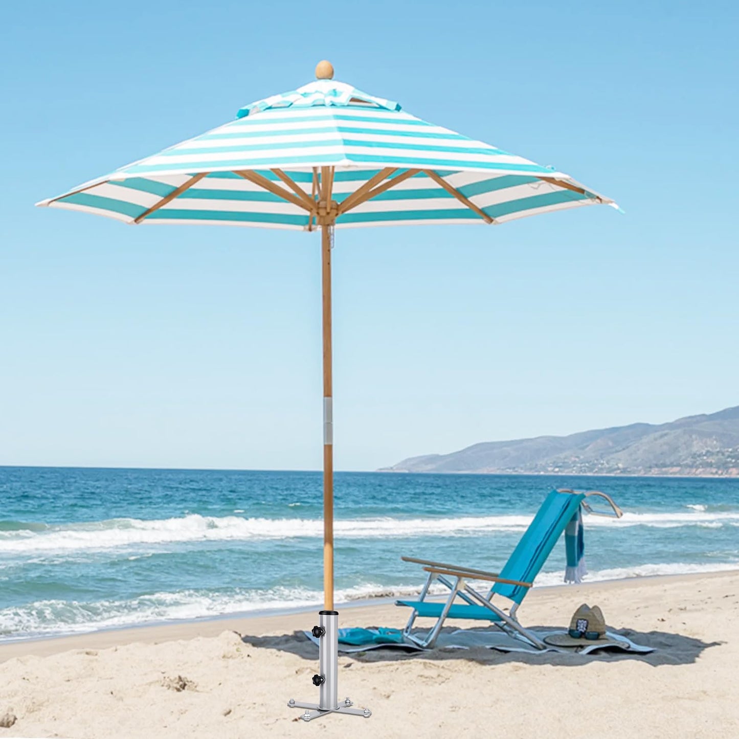 Hammrit Removable Inground Umbrella Stand Anchor with 4 Spike, Metal Grass Umbrella Ground Stake, Outdoor in Ground Parasol Base Mount, Beach Umbrella Sand Anchor Holder for Beach,Sand,Yard,Lawn