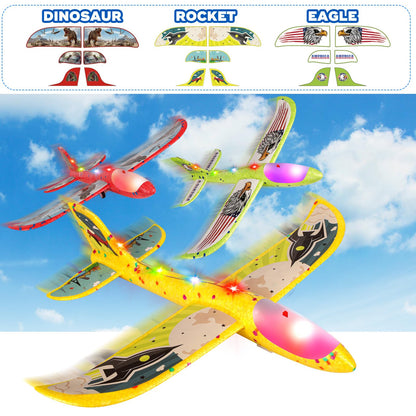 3 Pack Airplane Launcher Toy for Kids, 12.6" LED Foam Glider Plane, 2 Flight Mode Catapult Plane Boy Toys with Stickers, Outdoor Flying Toys Birthday Gifts for 4 5 6 7 8 9 10 12 Year Old Boys Girls