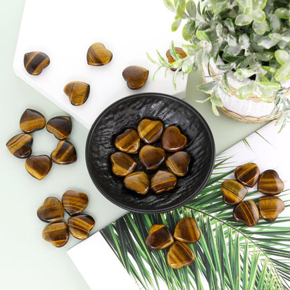 Namzi 20 Packs of Tumbled Polished Natural Tigers Eye Crystals Heart Stones, Crystals and Healing Stones Quartz Bulk for Wicca, Reiki, Healing Energy, Chakra Stones, Witchcraft Supplies