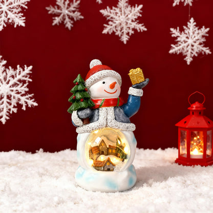 Yiosax Christmas Indoor Decorations Snowman Figurine Snowman House Light Decor Christmas Village Houses Statue Decorations Table Gift Winter Decor