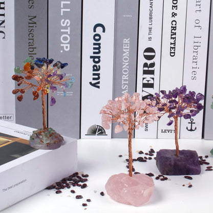 Ytbeoxk Rose Quartz Healing Crystal Tree，Natural Reiki Life Stone Base Copper Wire Tree Decor， Feng Shui Spiritual Energy for Pink Home Office Desk ， Ideal Meditation Gift for Women Men
