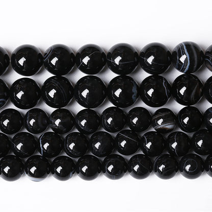 45PCS 8mm Natural Black Striped Agate Beads Gemstone Round Loose Beads for Jewelry Making DIY Bracelet Necklace 15" Inch