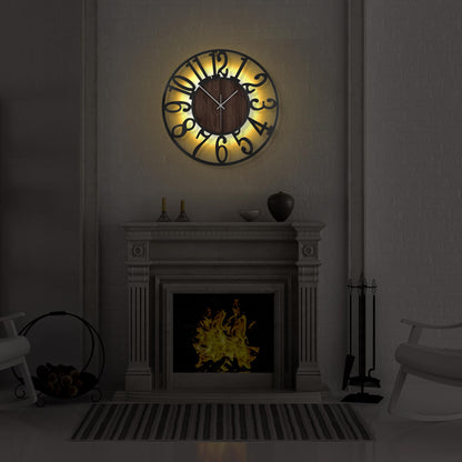 LEIKE Large Wall Clock 20'' Lighted Rustic Wood Clock with Remote Timer, Silent Battery Operated Modern Oversized Wall Clock for Living Room, Bedroom, Farmhouse, Home Decor, Large Number Display