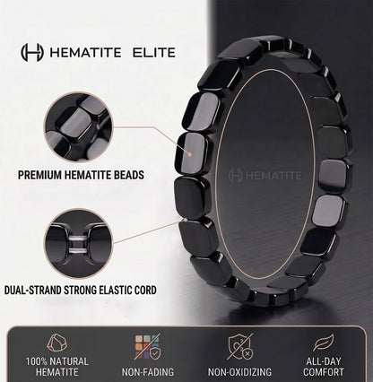 Jingming keji Mens Real Hematite Bracelet 7.8 inch - Natural Stone Square Beaded Black Jewelry with Strong Double Elastic Cord Wellness Power Bracelet with Gift Box