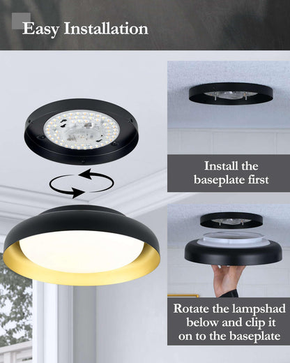 Ken & Ricky Flush Mount Ceiling Light Fixture, Led Dimmable 24w for Bedroom Kitchen Bathroom Laundry Hallway Entryway,Remote Control (Black and Gold,12Inch,1PK)