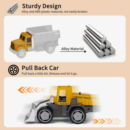 Play Construction Sand Kit,2.2lbs Magic Sand,8 Alloy Construction Vehicles,1 Inflatable Sandbox,8 Worker Figures and Road Signs,6 Castle Molds,1 Storage Box, Sensory Toys for Kids Ages 3+
