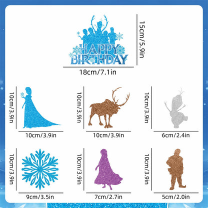 tetcuican 104Pcs Frozen Birthday Party Decorations, Snow Theme Party Supplies Set Include Banner, Balloons, Tablecloth, Cake Toppers, Cupcake Toppers, Plates, Napkins for Winter Birthday Decorations