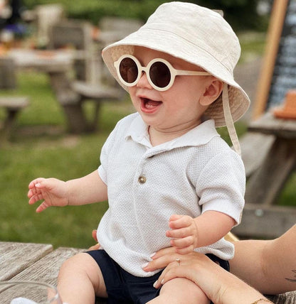 COASION Baby Polarized Round Sunglasses Flexible Rubber Shades with Strap for Toddler Newborn Infant Ages 0-24 Months (Pink/Brown + White/Brown)