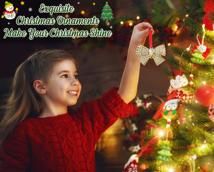 GMEMNOV Bow Christmas Ornaments - Bow Ornament for Christmas Tree Metal Bowknot Ornament Xmas for Kids Girls Women