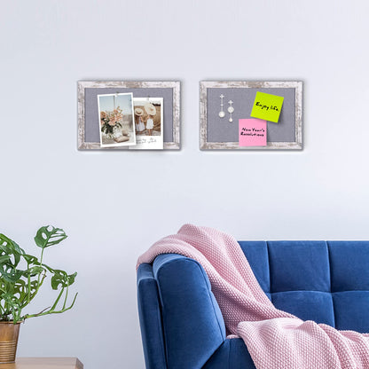 Aitakatta Gray Felt Bulletin Board, Small Decorative Hanging Bulletin Boards for Walls with White Rustic Wood Frame, 11.8x8.6 inches Pin Board Vision Board for Office Home School with Pins(2230,WH,1p)
