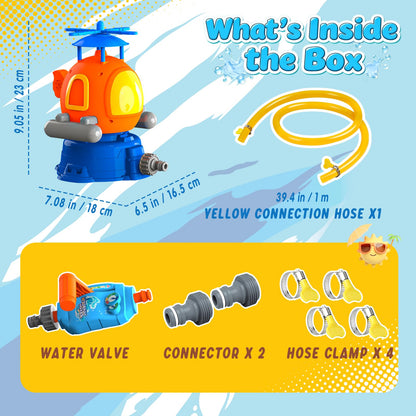 Helicopter Water Sprinkler for Kids Outdoor Play 4-12, Summer Outside Backyard Spinning Splashing Fun Sprinklers Toys-Sprays Up to 4-6ft High, Helicopter Launcher Outdoor Water Fun Toys for Kids