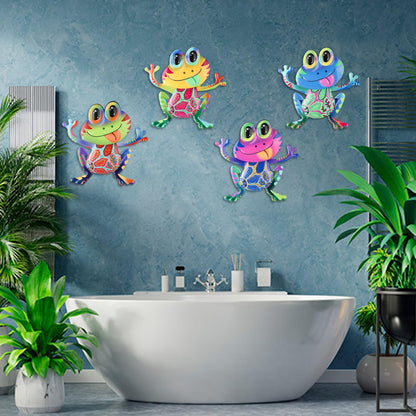 Junware Metal Frog Wall Decor, 4Pcs Frog Iron Wall Art Sculptures Art Frogs Wall Hanging Sculpture Decoration. Outdoor Fence Art for Home Garden, Fence, Patio, Yard, Bedroom Outside Gifts for Adults