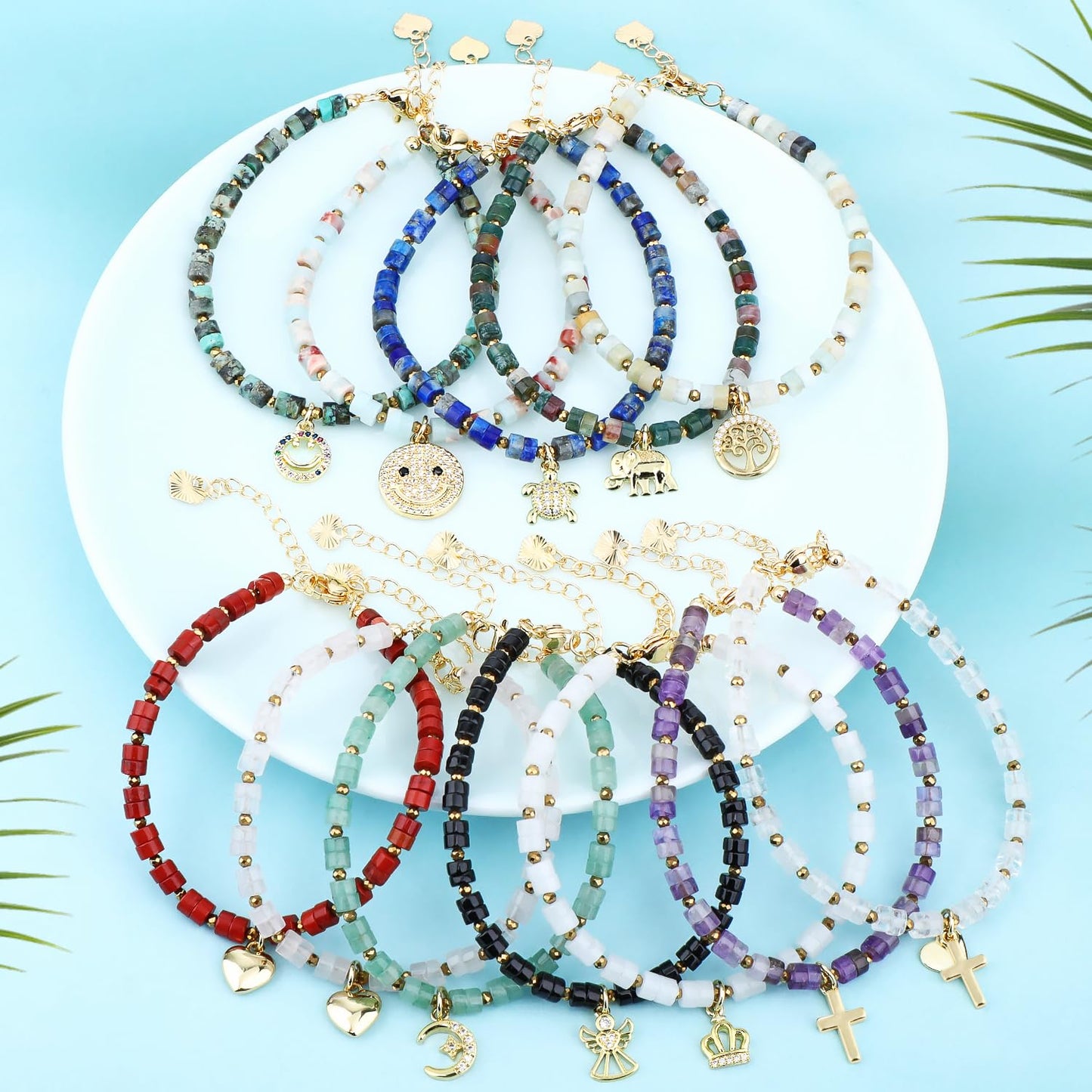 Natural Gemstone Healing Crystal Agalmatolite jasper Dainty Charms Happy face Bracelet Adjustable Chain Extender Minimalist Jewelry