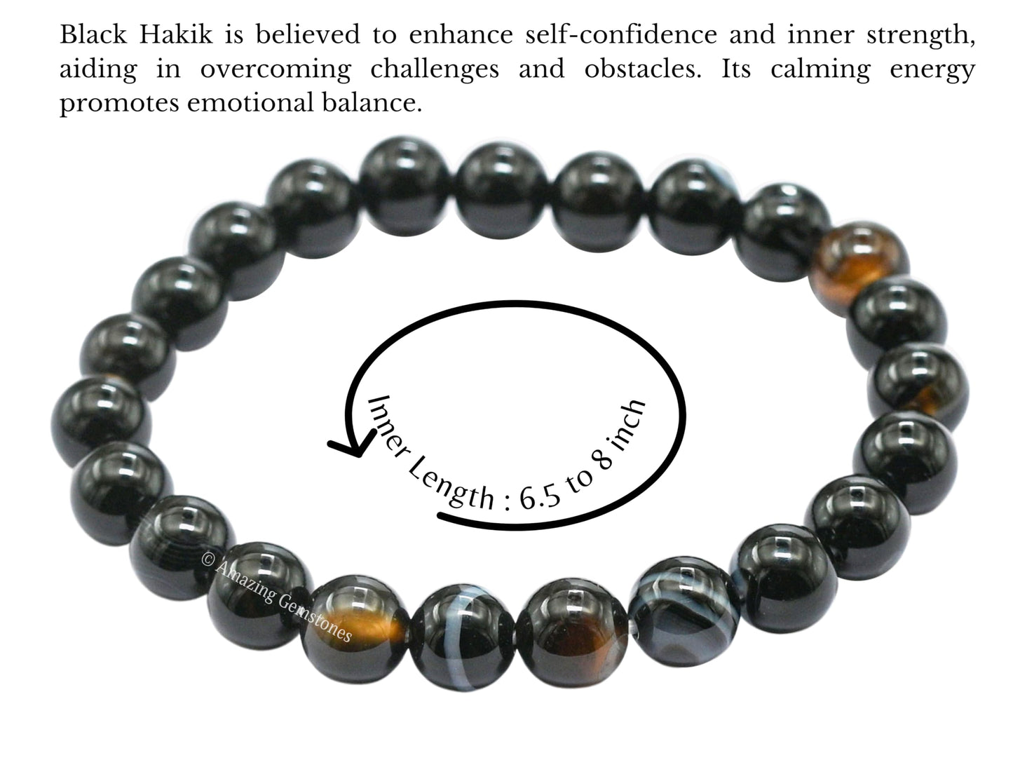 Amazing Gemstone Crystal Bracelet for Women Men's Gifts - Protection Healing Crystal Bracelet - 8mm Gemstone Beaded Stretchable Bracelet Pulseras Para Hombres Mujer Stocking Stuffers Mothers Day Gift (Black Sulemani Hakik)