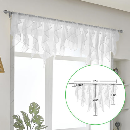 PearAge Ruffled Voile Semi Sheer Curtain Valance, Kitchen Living Room Shabby Chic Ruffle Valance Curtains, Girls Daughters Bedroom Cascade Window Valance 52x26 Inches (White-Triangle)