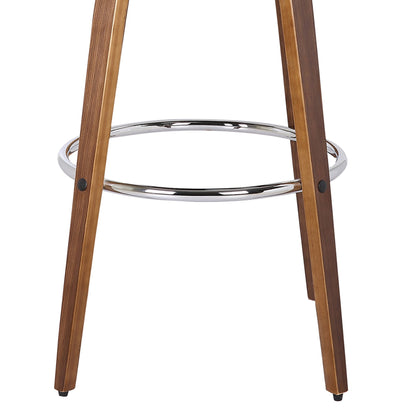 Armen Living Sonia 26" Seat Height Mid Century Modern Swivel Bar Stool for Kitchen Island Counter in Brown Faux Leather and Walnut Wood