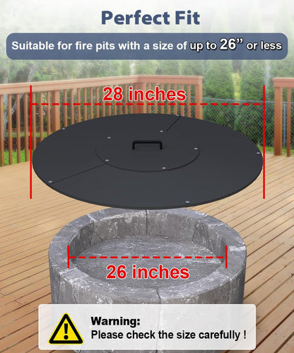 Ardier 32" Round Fire Pit Lid Fits for Bonfire Pits up to 30", Metal Cover with Handle, All-Weather Resistance Outdoor Firepit Accessory, Smokeless Fire Pit Cover for Fire Tables