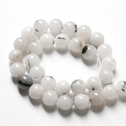 45pcs 8mm Natural Black Rutilated Quartz Crystal Jade Stone Beads for Jewelry Making Energy Healing Power Stone Beads DIY Bracelet Necklace Accessories 15" (8mm, Black Rutilated Quartz Jade)