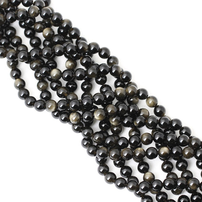 CHEAVIAN 45PCS 8mm Natural Golden Obsidian Gemstone Round Loose Beads Crystal Energy Stone Healing Power for Jewelry Making 1 Strand 15"