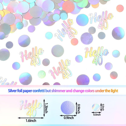 Vofrise 40th Birthday Confetti for Table Iridescent Birthday Party Decorations for Her Circle Dots Hello 40 Women Forty Years Old Birthday Table Scatters Decor Anniversary Party Supplies 300PC