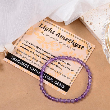 MASSIVE BEADS Light Amethyst - Rich Protection - Handmade Handmade Yoga Stretch Elastic Bracelet Natural Stone Crystal Healing Power Energy Gifts for Unisex Adult 4mm