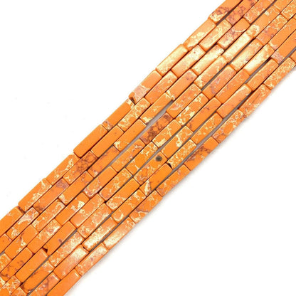 4x13mm Natural Stone Orange Imperial Jasper Rectangular Column Tube Cylinder Spacer Loose Beads Gemstone for DIY Bracelets Necklace Jewelry Making Strand 15 Inch (28-30pcs)