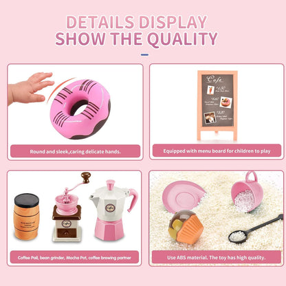 GIFTRRTOY Pretend Tea Party Set for Little Girls, 48 PCS Coffee Maker Set and Play Food Dessert Set for Kids Age 3 4 5 6 7 8 9, Kids Kitchen Pretend Play for Princess Girls Boys(Pink)