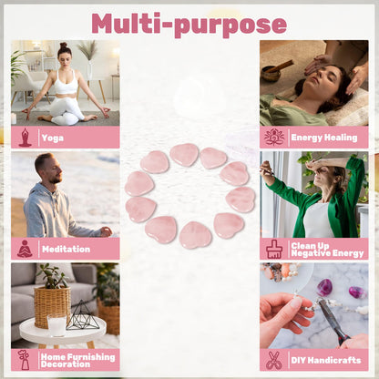 Ditind 10PCS Rose Quartz Heart Healing Crystals – Natural Handcrafted Gemstones for Love, Energy Balancing & Meditation, Crystals and Healing Stones for Spiritual Growth & Relaxation.