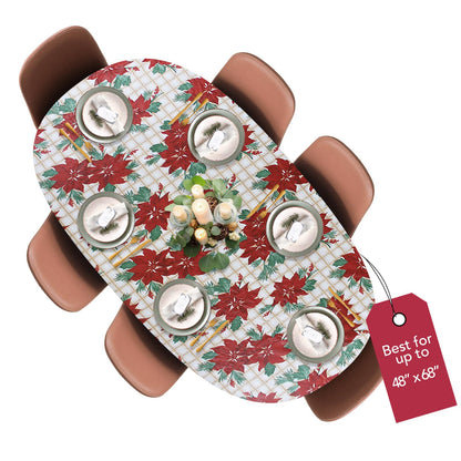 Covers For The Home Deluxe Elastic Edged Flannel Backed Vinyl Fitted Table Cover - Christmas Flower Pattern - Round Oblong Oval - Fits Tables up to 48" W x 68" L
