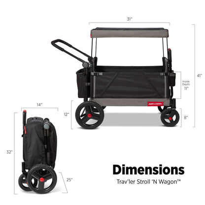 Radio Flyer Wagon for Kids, Baby Stroller, Outside Toys for Toddlers 1-3, Rolling Cart, Beach Cart with Wheels, Trav'ler Stroller Wagon with Protective Cover, for Ages 1+ Years