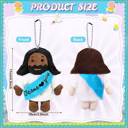 HyDren 12 Pcs Christian Jesus Stuffed Dolls Bulk 4" Loves You Jesus Plush Toy Religious Gifts for Church Members Sunday School Baptism Party Favors(Black Color)