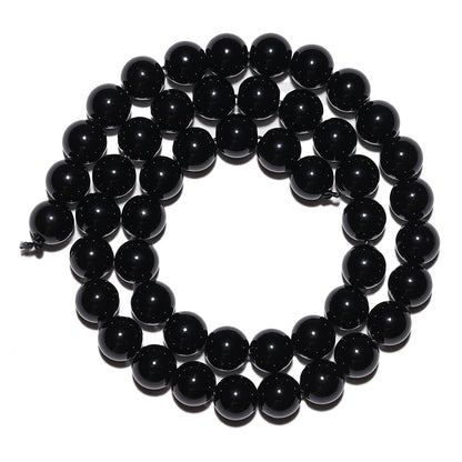 10mm Natural Black Onyx Agate Gemstone Beads Polished Round Smooth Stone Beads for Bracelets Jewelry Making 15inch Loose Beads