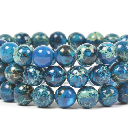 Justinstones Blue Sea Sediment Jasper Gemstone 10mm Round Beads Stretch Bracelet 7 Inch Unisex