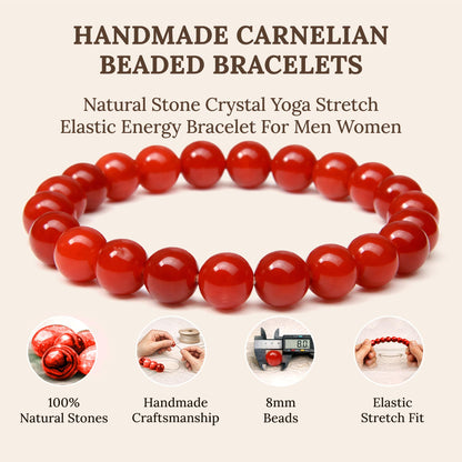 Elm City Direct 8mm Natural Stone Beaded Bracelet – Unisex Crystal Stretch Bracelets for Men & Women, Chakra & Healing Jewelry, Gift-Ready Beaded Bracelets (Carnelian, 8mm)