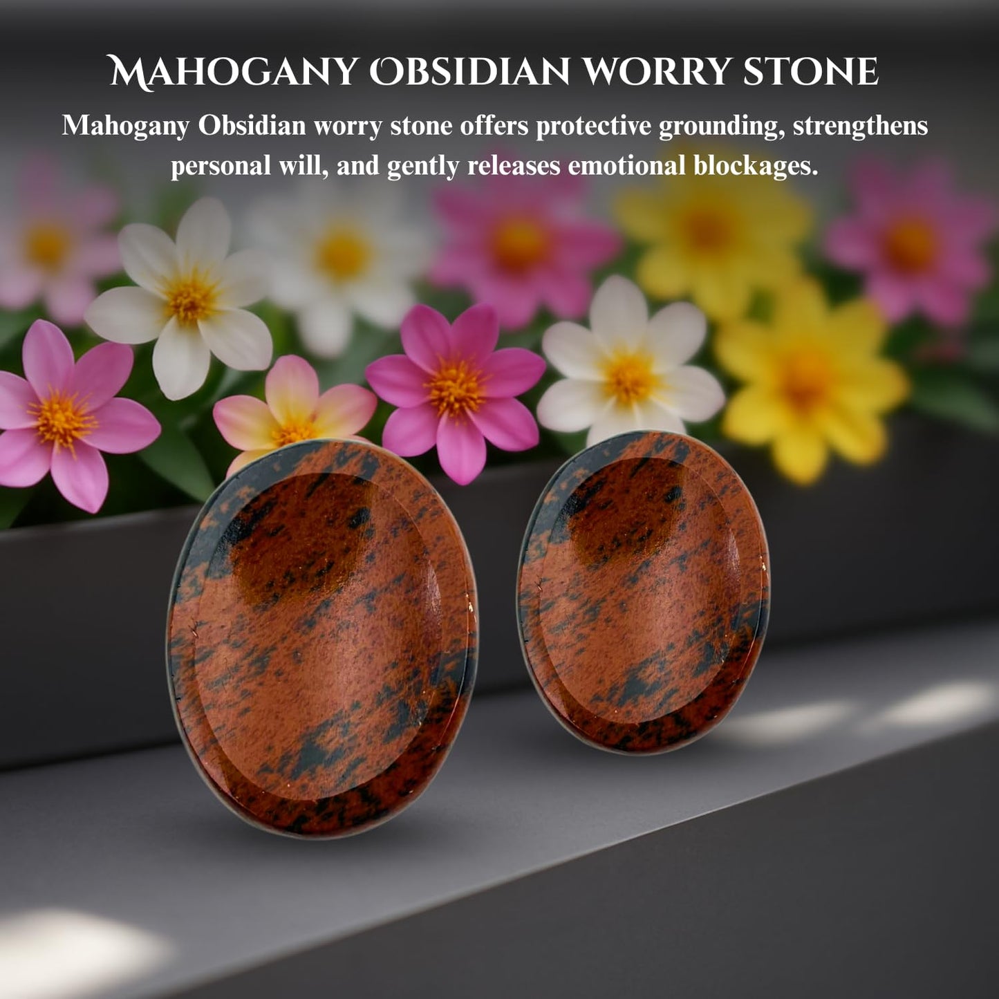 GEMSCITE Mahagony Obsidian Thumb Worry Stones Metaphysical Gemstone Crystal Healing Reiki Men Women Gift Feng Shui Positive Energy Love Wellness Palm Stones Wicca Powerful