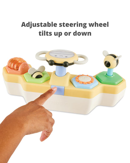 Skip Hop Tummy Time & Seated Play Cause & Effect Developmental Baby Toy with 5 Activities and 2 Ways to Play, Lights, Songs and Sounds, Farmstand See & Bee Steering Wheel, Age 3m+