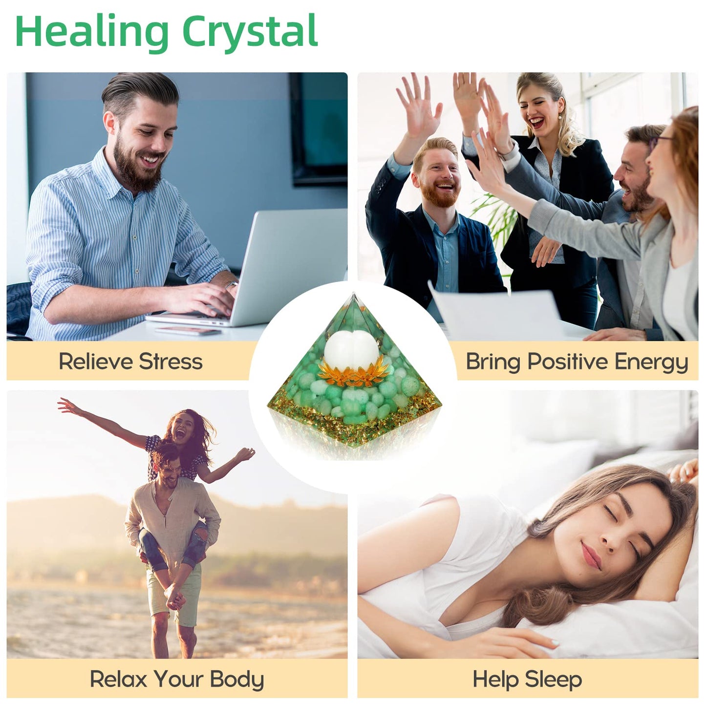 Hopeseed Orgone Pyramid Flower of Life Crystals and Healing Stones Orgonite Pyramids for Positive Energy with Green Aventurine and White Jade Crystal that Promotes Prosperity and Good Luck