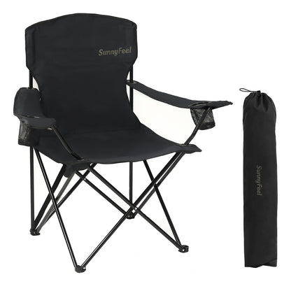 SUNNYFEEL Portable Camping Chair with Side Pockets & Cup Holder 300LBS Capacity Padded Portable Outdoor Chair, Carry Bag Included, Great for Camping, Tailgating, Firepits, Patio, & More Black