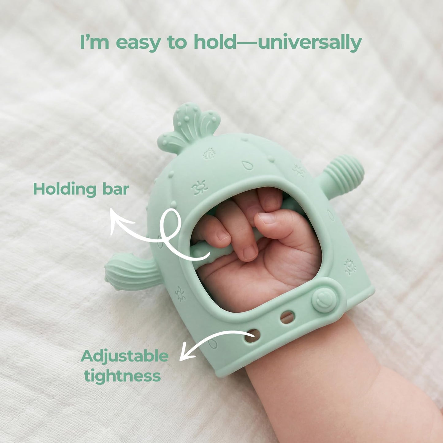Momcozy 2 Pack Baby Teething Toys, Food Grade Silicone Baby Teether for 0-6 6-12 Months, Anti-Drop Wrist Mitten Set, Baby Essentials Teething Relief, 200°C Sterilizer Safe， Pink & Mint Green