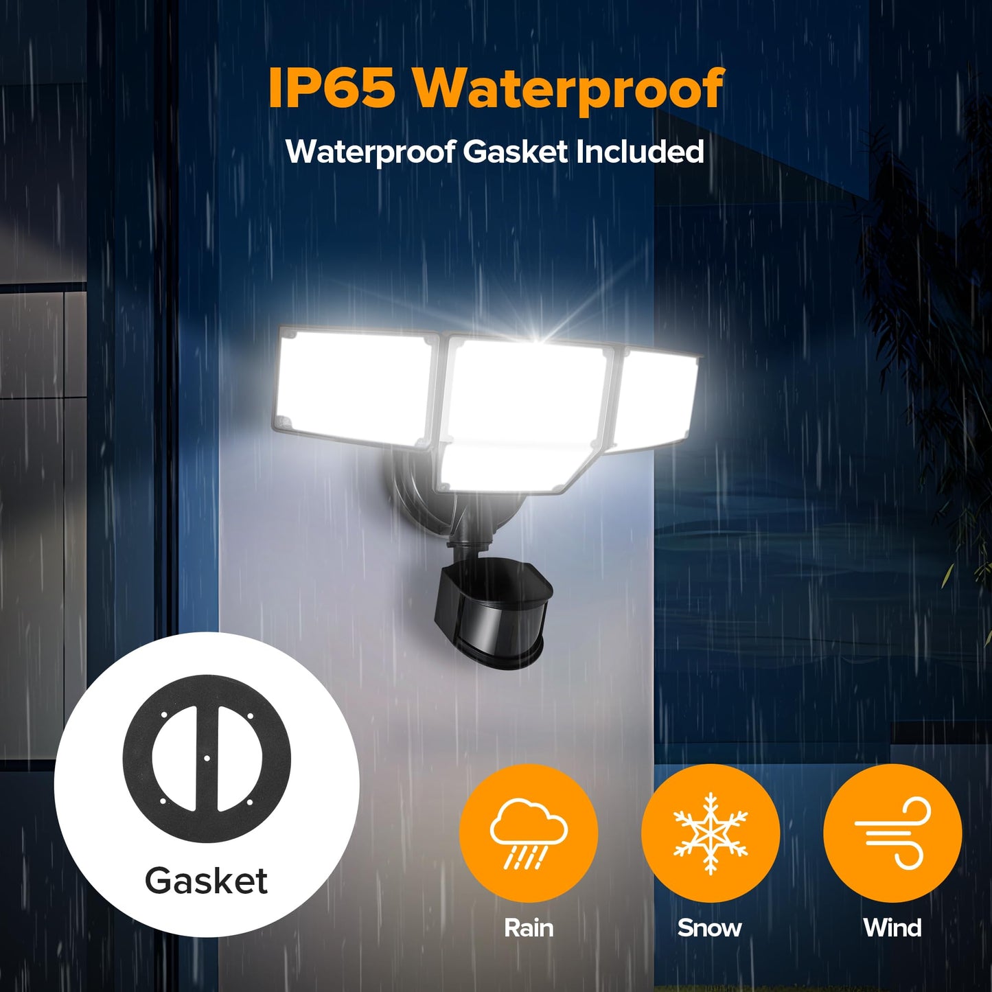 LUTEC 80W 9000LM LED Security Light Hardwire Motion Sensor Outdoor Lights, 4 Head LED Flood Lights Outdoor 5000K Daylight, IP65 Waterproof, Motion Detected Lights for Outside, Garage, Yard (Black)