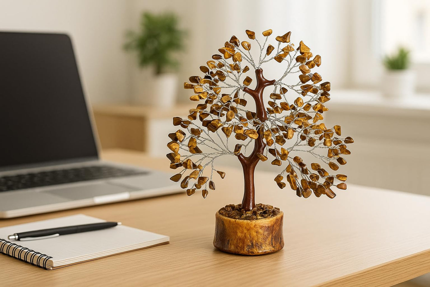 Crystal Tree of Life - tiger eye silver Healing Crystal for Home & Office Decor | Handmade Gemstone Money Tree for Positive Energy, Good Luck & Wealth | Spiritual Birthday Gift for Women & Mom