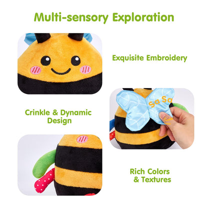 hahaland Baby Toy for 6 + 12 18 Months – Crawling Musical Dancing Bouncing Learning Bee Plush, Interactive Tummy Time Toy for 1 2 3 Year Old Boys Girls Baby Easter Basket Stuffers
