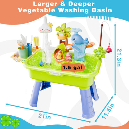 Cosminy 2026 Upgraded Water Table for Toddlers 1-3, Kids Play Sink with Running Water, Toddler Kitchen Sink Toy with Pump, Fishing Game & Sensory Water Play Toys for Boys Girls (Green)