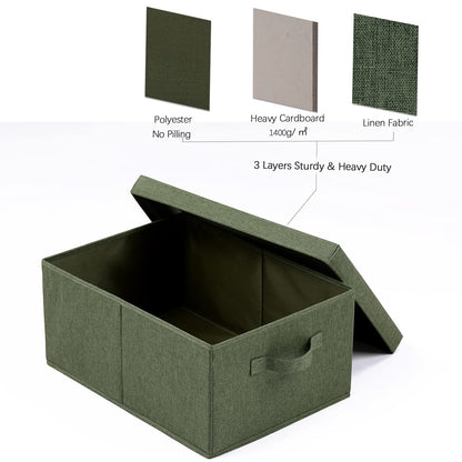 HOONEX Storage Bins with Lids for Organizing, Pack of 2, Storage Boxes with 2 Carrying Handles and Sturdy Heavy Cardboard, 16.5" L x 11.8" W x 7.5" H for Shoes, Books, Clothes, Olive