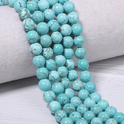 NITOPUPU 100Pcs 10mm Natural Smooth Turquoise Gemstone Beads Round Loose Stone Beads for Jewerly Making with Crystal Stretch Cord